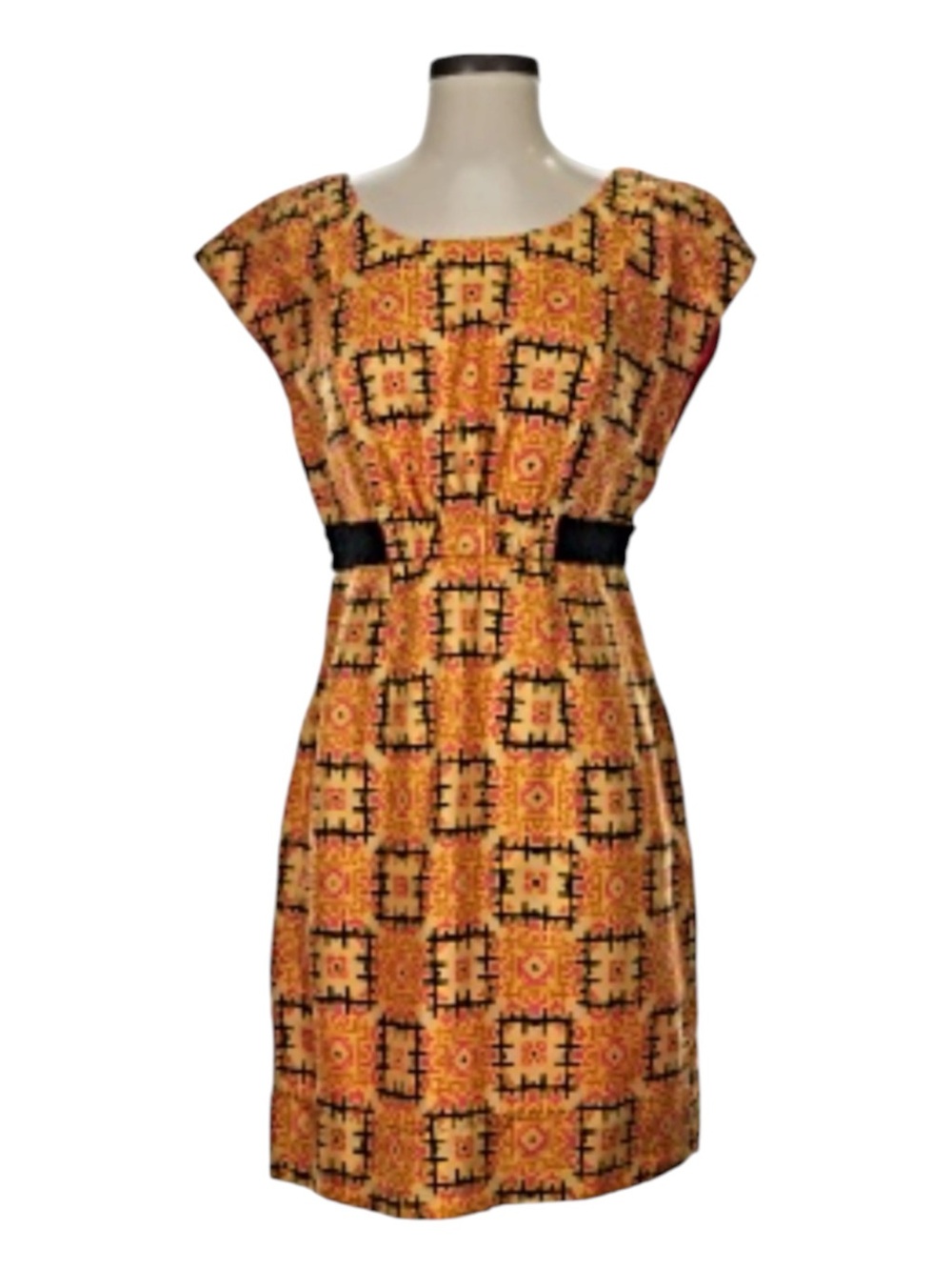 Phoebe Couture 100% Silk Gold Multi Printed Sheath Dress Size 16
